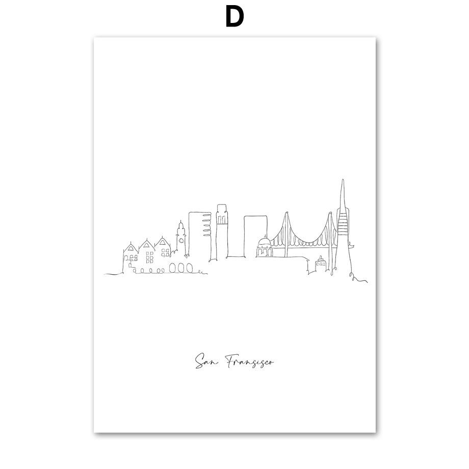 Париж, Нью-Йорк, Лондон, Сидней, Тадж-Махал, линия, настенная художественная печать, холст, картина, плакат на скандинавскую тему, современный декор, изображение для гостиной