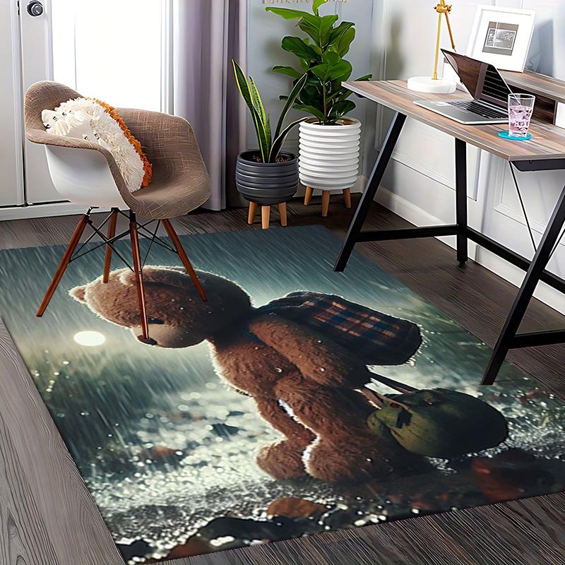 1pc Teddy Bear Plaid Chair Mat - Anime Cartoon Design Office Chair Pad with Backpack Pattern for Home Decor, Seasonal Gift, Non-Slip Carpet Suitable f