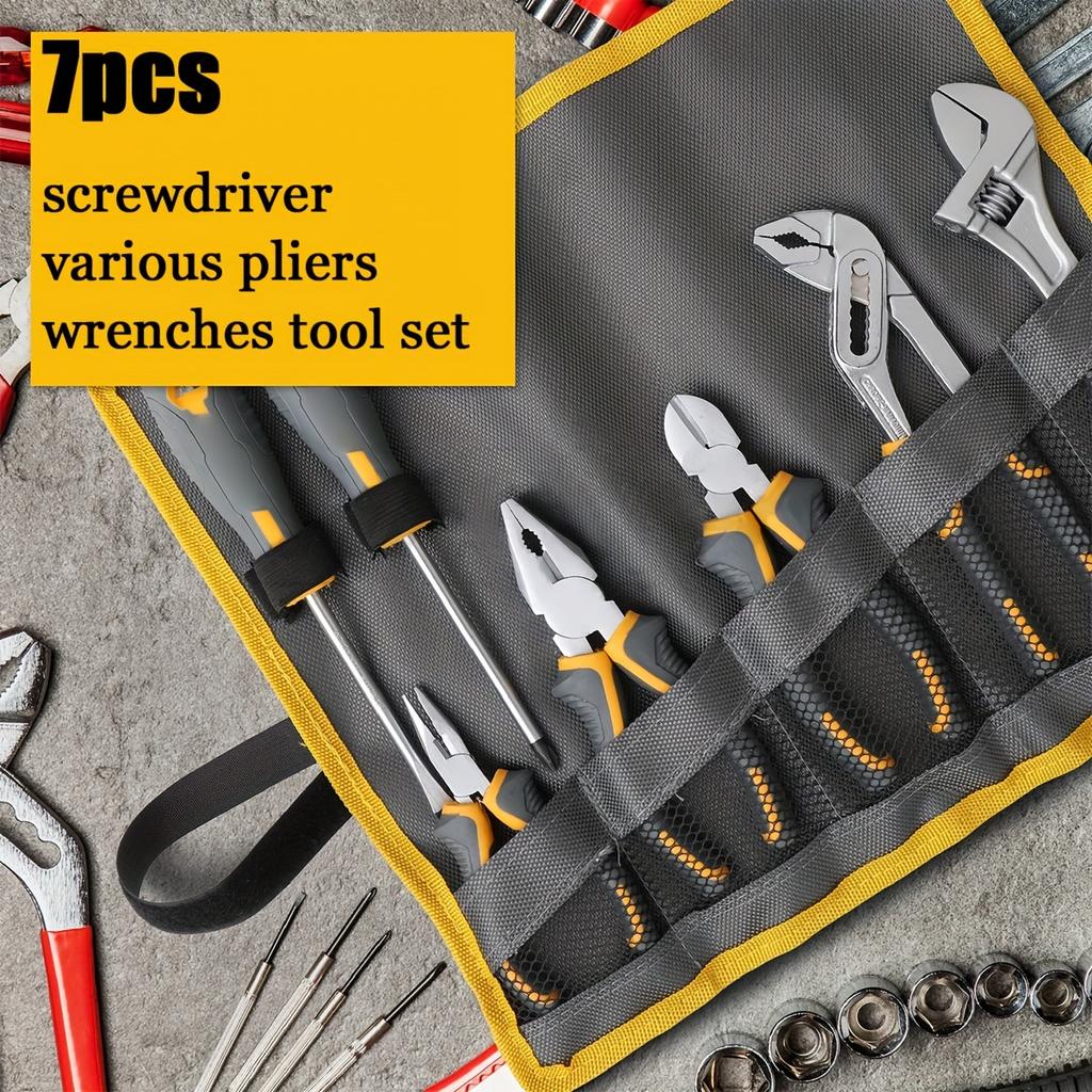 Плоскогубцы из 7 предметов, набор гаечных ключей, отвертка, отвертка, гаечный ключ, набор плоскогубцев, бытовые инструменты с сумкой для хранения