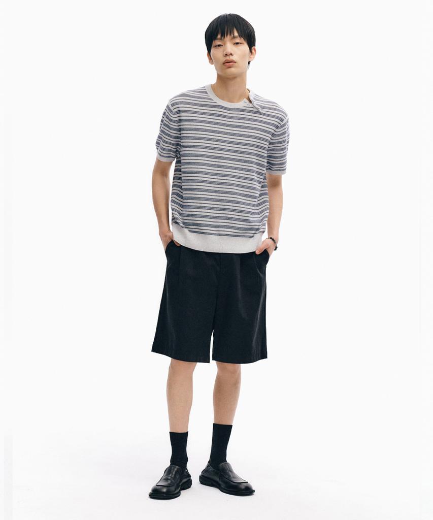 INTEMPOMOOD Half Wheat Button Stripe Knit_Gray