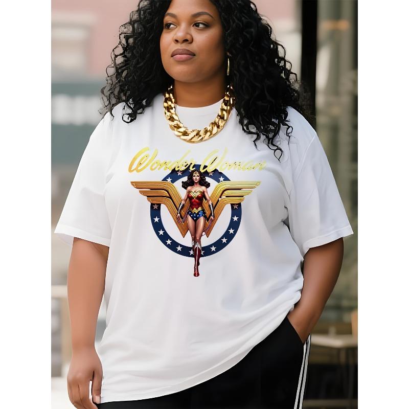 European size - Casual Short-Sleeve Crew Neck T-Shirt Featuring The Wonder Woman Logo from The Justice League, Designed for Year-Round Comfort