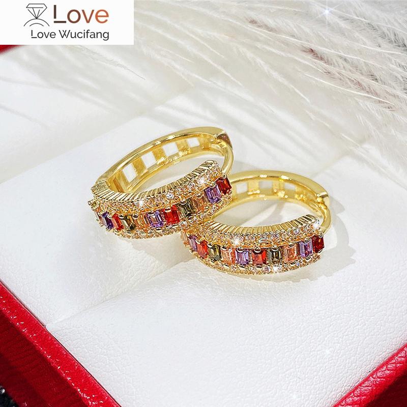Роскошные нежные женские серьги-кольца с радужными кристаллами, эстетичные женские аксессуары для ушей для вечеринок, золотые украшения