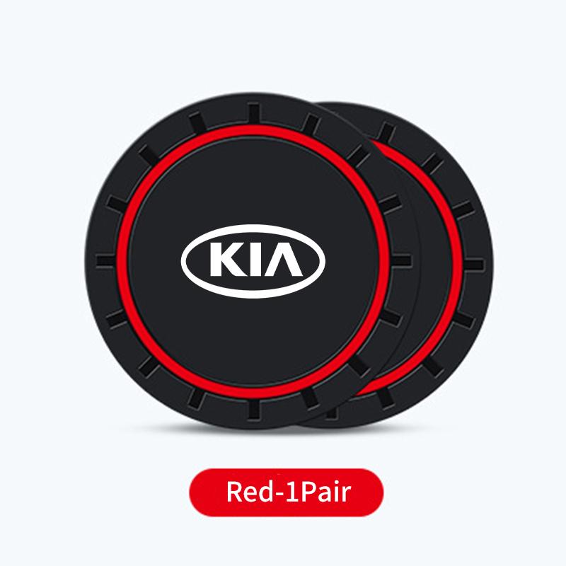 AANZ1 For KIA 2Pcs Car Logo Silicone Coaster Anti-Slip Water Cup Drink Mat Auto Accessories Ceed Sportage Rio K5 K2 Optima Cerato
