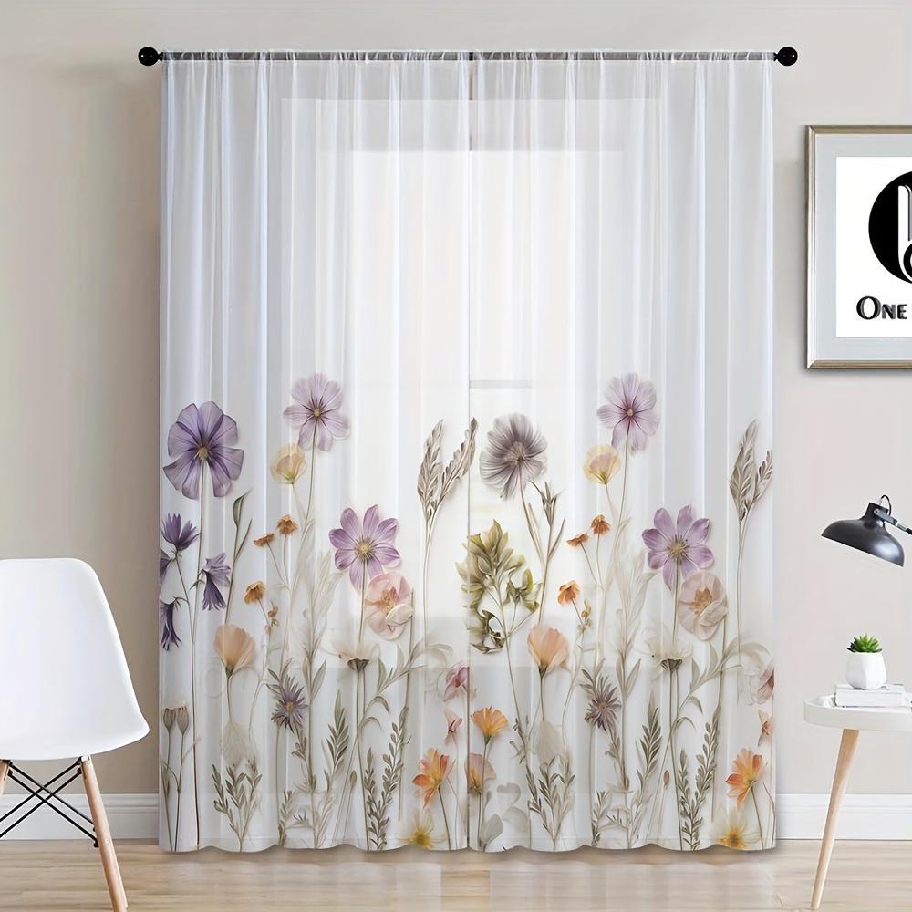 Классический узор из листьев, прозрачные шторы, комплект из 2 шт., устойчивые к ультрафиолетовому излучению, без подкладки, полиэстеровые дверные панели, карманы для штанги для гостиной