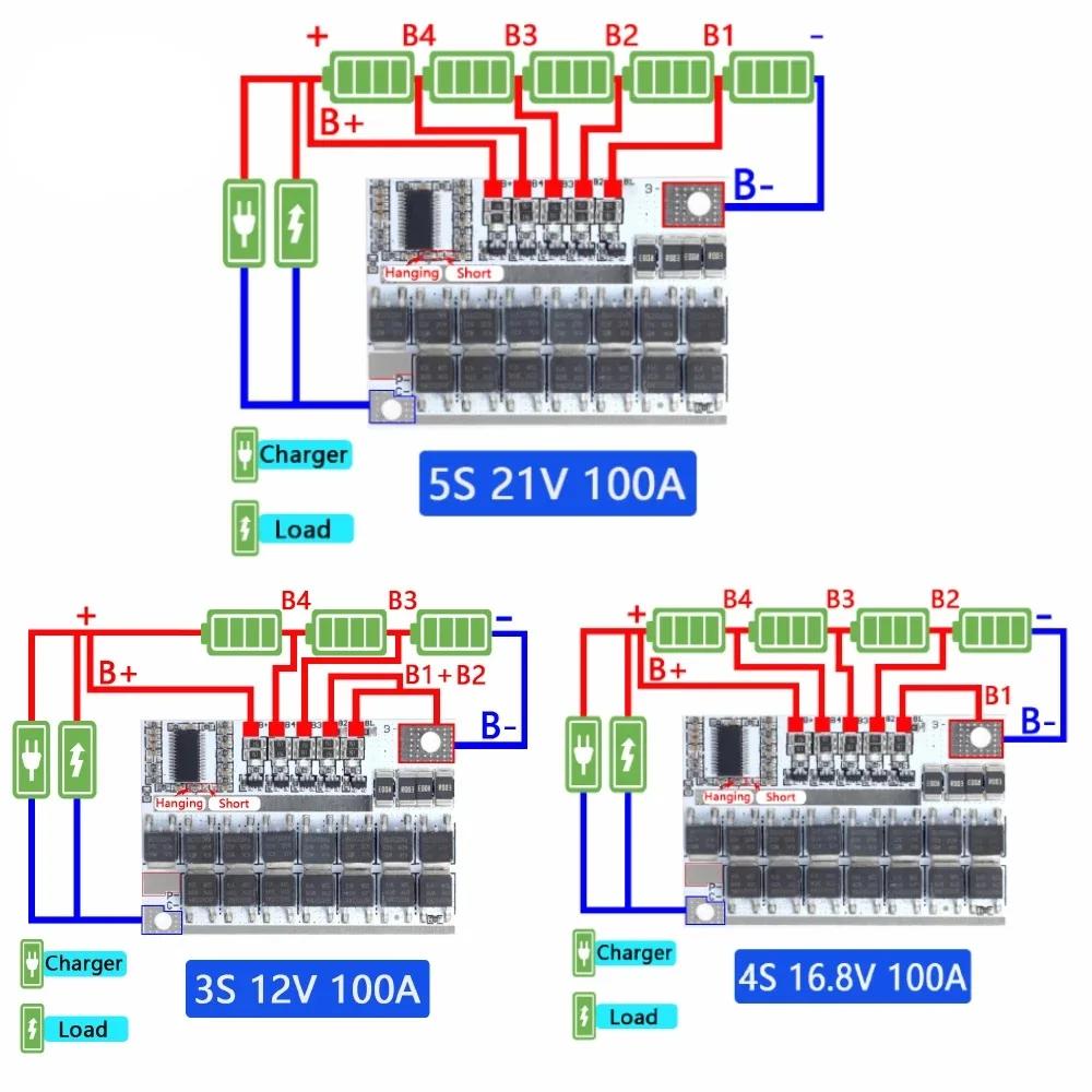 3s 4s 5s BMS 12В 16.8В 18В 21В 3.7В 100А Плата защиты литий-ионного аккумулятора Li-ion LMO Тернарного литиевого аккумулятора Li-полимерная Балансировочная зарядка
