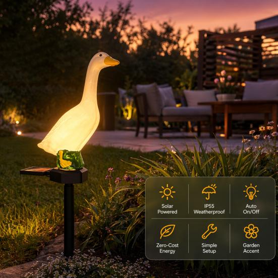 Solar Goose Light, Waterproof LED Garden Stake Lamp for Pathways Lawns Patios, Decorative Landscape Lights, Resin Outdoor Decoration