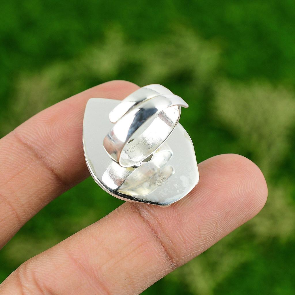 Натуральный Лунный Камень Драгоценный Камень Солитер Регулируемое Кольцо 925 Серебро Для Женщин