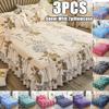 Floral Printed Bedspread Bedskirts Set 3PCS Bed Fitted Sheet With 2 Pillowcases Soft Breathable Bed Mattress Cover Protector Mat