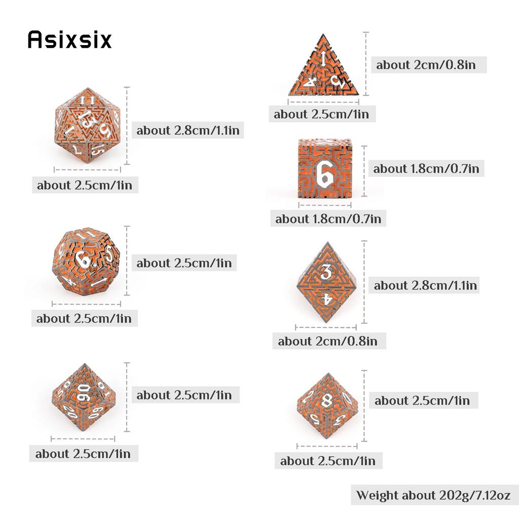 7 шт. красно-белые металлические кубики-лабиринт, набор твердых металлических многогранных кубиков, подходящий для ролевой игры, настольной игры, карточной игры