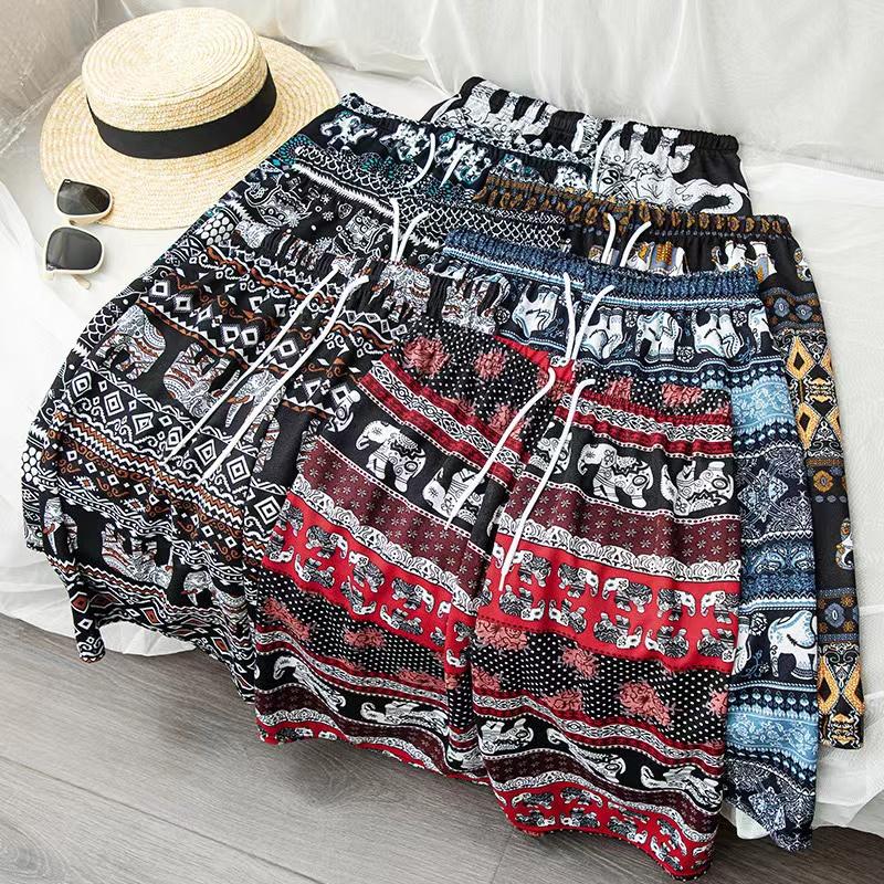 Elephant Pants Women Wide Leg Shorts Summer Thailand Thin Straight Casual Streetwear Beach Bottoms Female Clothing Fashion