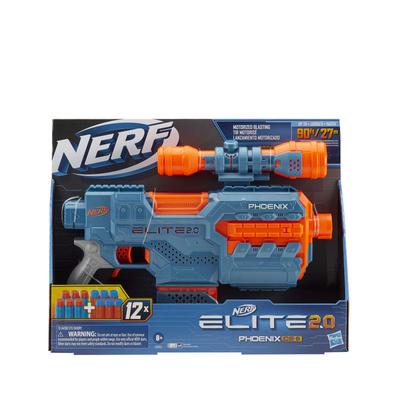Электрический бластер Nerf Elite 2.0 Phoenix CS-6 с 12 официальными дротиками, обоймой для дротиков, съемным прицелом, тактической планкой и насадками на ствол/приклад (E9961).