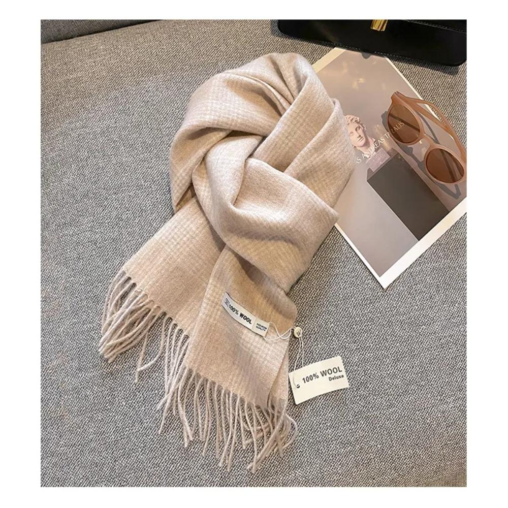 Long Plaid Scarf Tassel Wool Neckerchief Sweet Cashmere Scarf  Winter