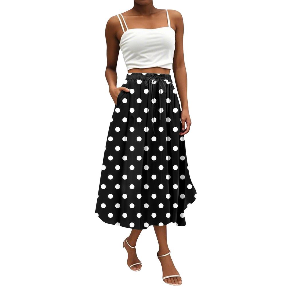 Women's Skirt Bohemian Flower Skirt Solid Color Casual Temperament With Pockets Skirt