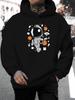 Men's Astronaut Basketball Graphic Hoodie - Space & Sports Theme Casual Pullover Sweatshirt with Drawstring Hood, Long Sleeve Regu