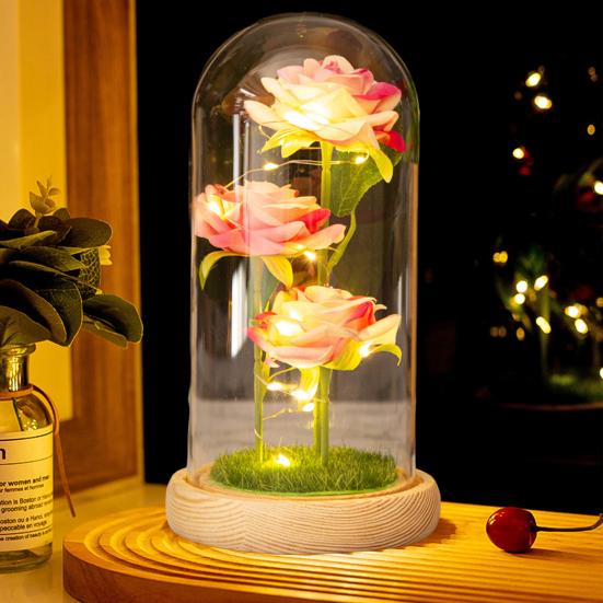 Стабилизированная роза в стеклянном куполе со светодиодной подсветкой Вечный цветок Романтичный навсегда