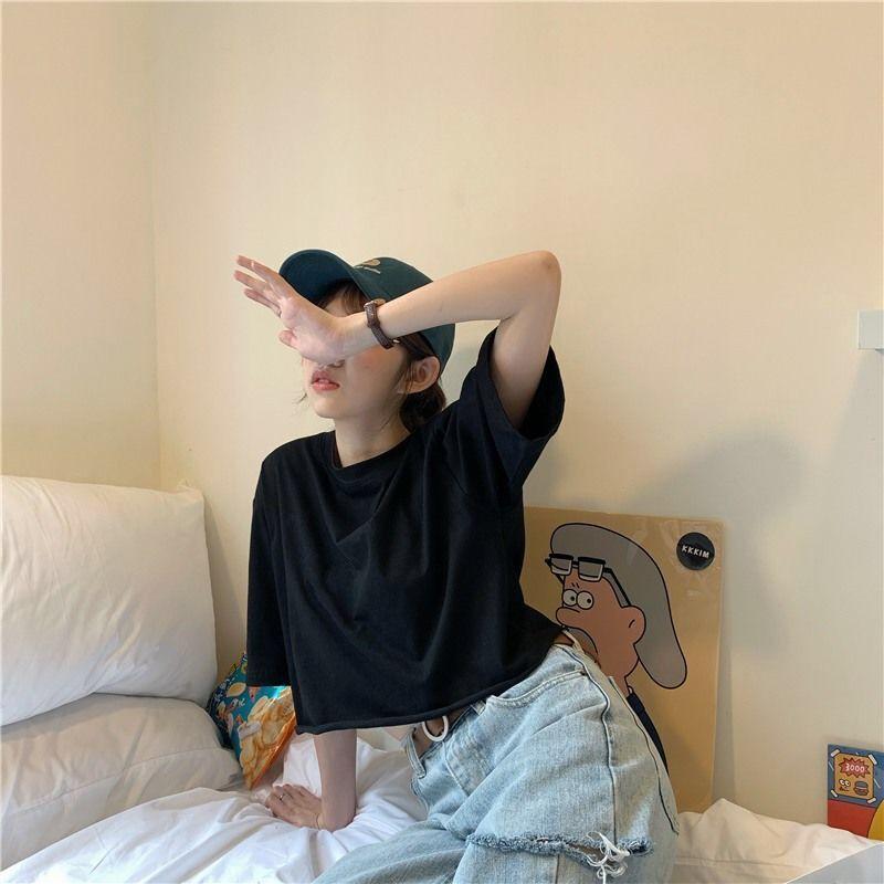 VAYLA Short Sleeve T-shirts Women Solid Cropped Tops Sexy Stylish Harajuku Streetwear Girls Cool Loose All-match Korean Style Casual