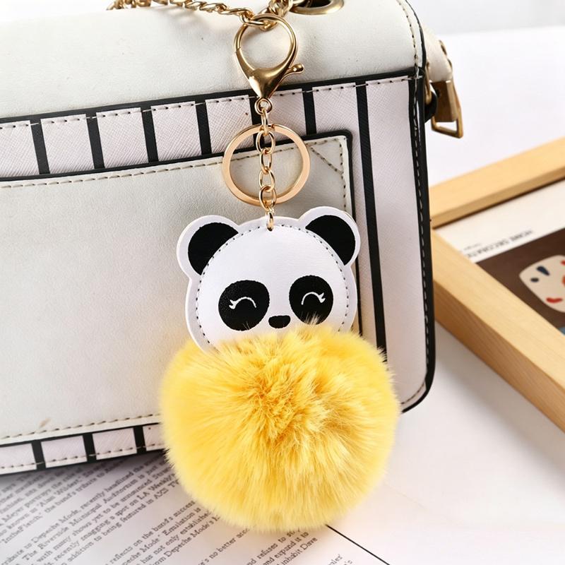 Cute Cartoon Panda Keychain Fluffy Pink Pom Pom Golden Buckle Lovely Bag Accessory for Friends Gathering Gifts