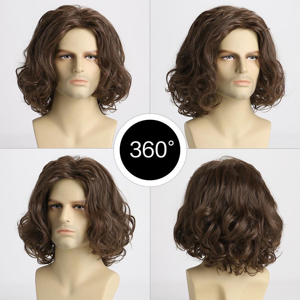 European and American Men's Vintage Fashion Front Lace Heat Resistant Short Curly Wig Daily Use Natural Looking Side Part Fluffy Wig for Men