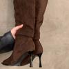 Острый носок на высоком каблуке женские эластичные сапоги до колена модные элегантные туфли для танцев осенние женские современные длинные сапоги