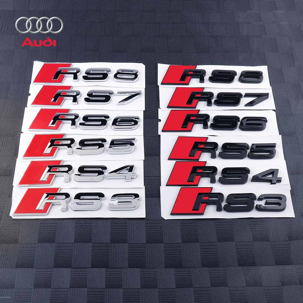 1PCS Car 3D ABS Glossy Black Audi RS Logo Emblem Letters Sticker Center Cover For Audi RS RS3 RS6 R8 8P S4 S5 B7 S7 S8 Sline A1
