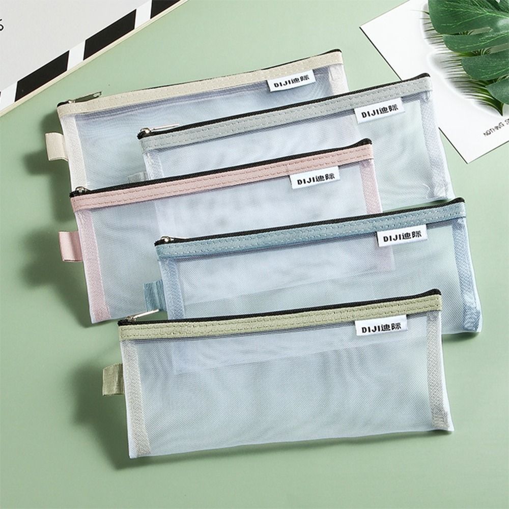 Zipper Pouch Small Wallet Grid Pencil Bag Mesh Storage Bags Stationery Bag Transparent File Bag