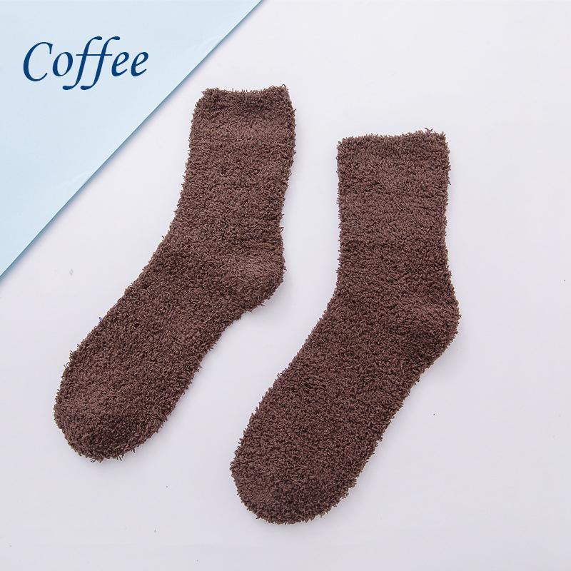 Носки ярких цветов, теплые носки, плюшевые носки, женские носки до середины икры из кораллового флиса, женские носки