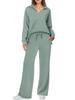 Women's Olive Green V-Neck Lounge Set with Drawstring Waist Pants