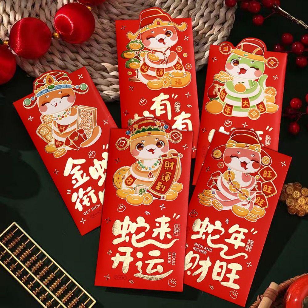 6pcs/set Cartoon Snake Year Red Envelopes Chinese Style Money Packet Chinese New Year