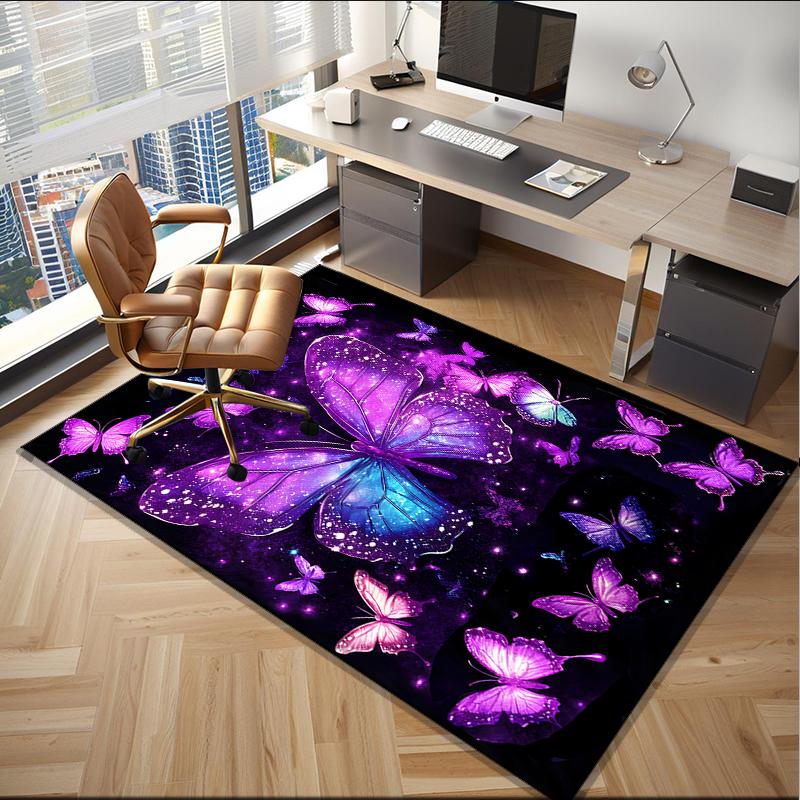 Purple Butterfly Dreams Office Rug Chair Mat, Game Carpet, Suitable for Front Door, Bedroom, Living Room, Desk, Holiday Gift