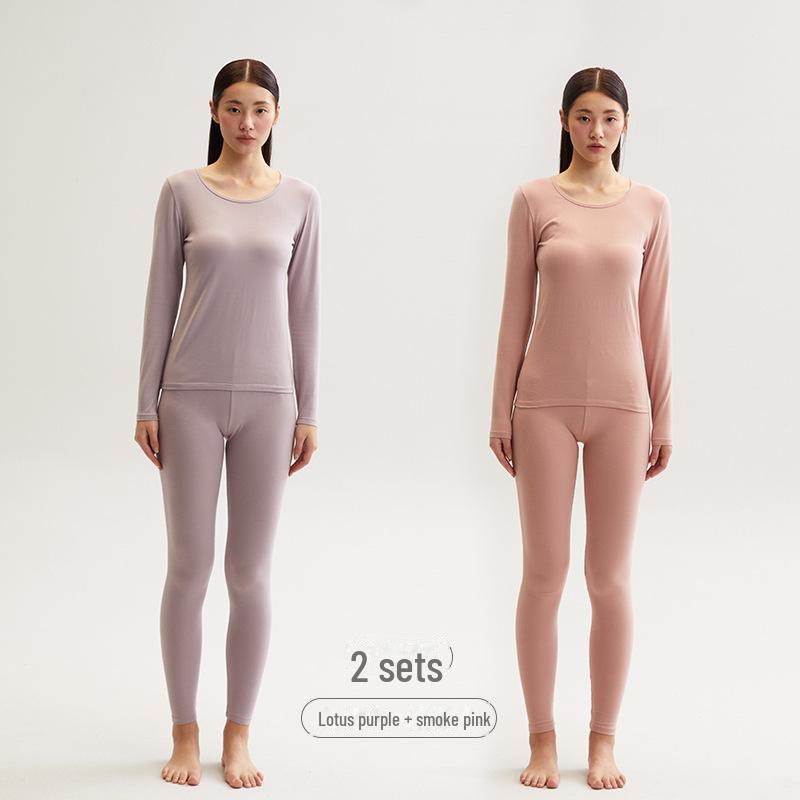Женский комплект термобелья из хлопка с круглым вырезом, осень/зима, большой размер
