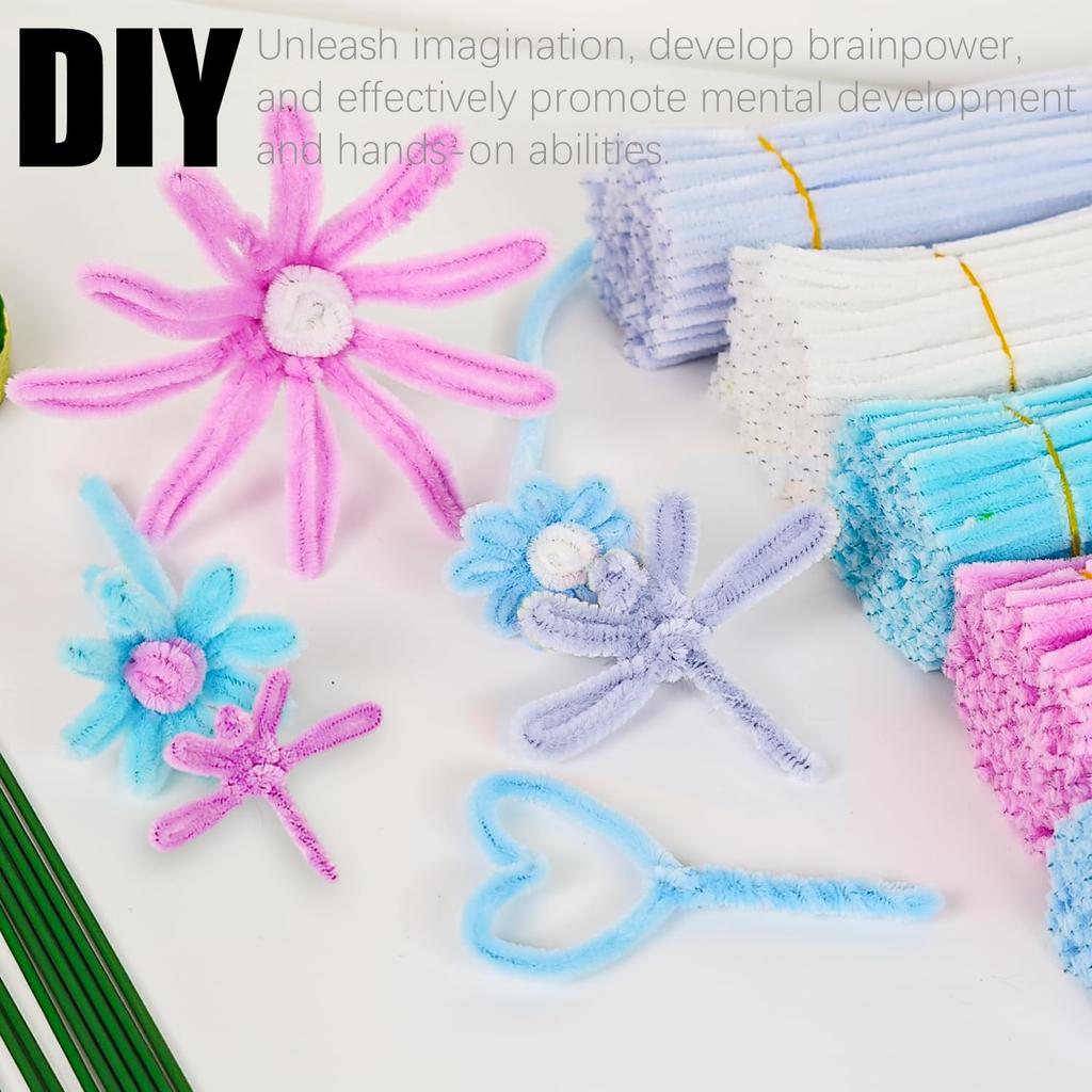 Набор для поделок «Цветы из синельной проволоки», 521 шт., пастельная синельная проволока, сделай сам, стебли из синельной проволоки, набор для изготовления стеблей цветов со стеблями и лентой