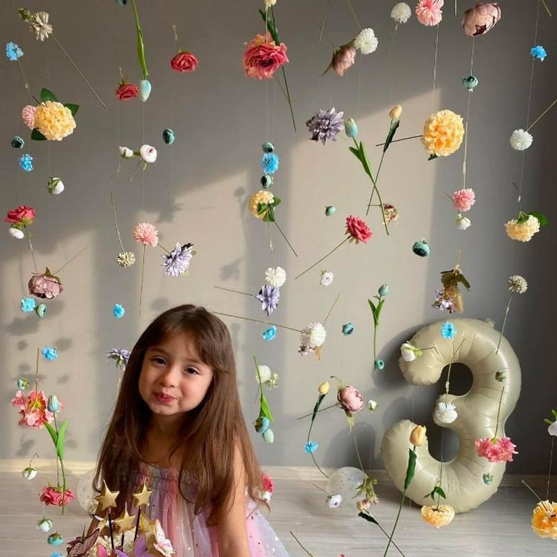 30/40/50Pcs Fishing Line Bohemian Style Artificial Flowers Floating Petals Water Falls Set Random Pink Flowers Pink DIY Pendants