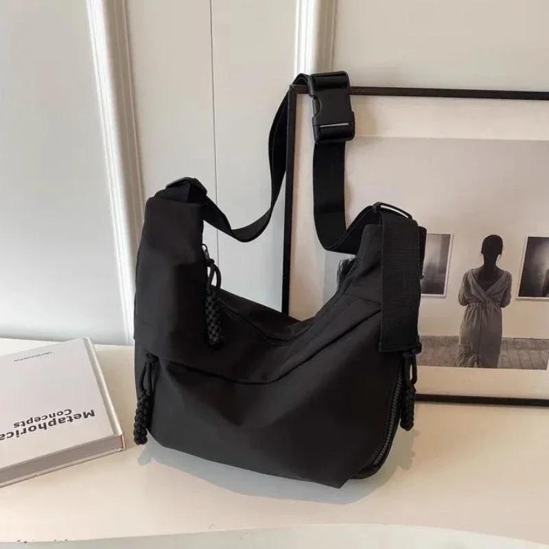 Нейлоновые сумки-хобо через плечо, однотонные повседневные сумки на молнии, женские сумки 2025, модные, вместительные, однотонные, сумки-тоут на одно плечо