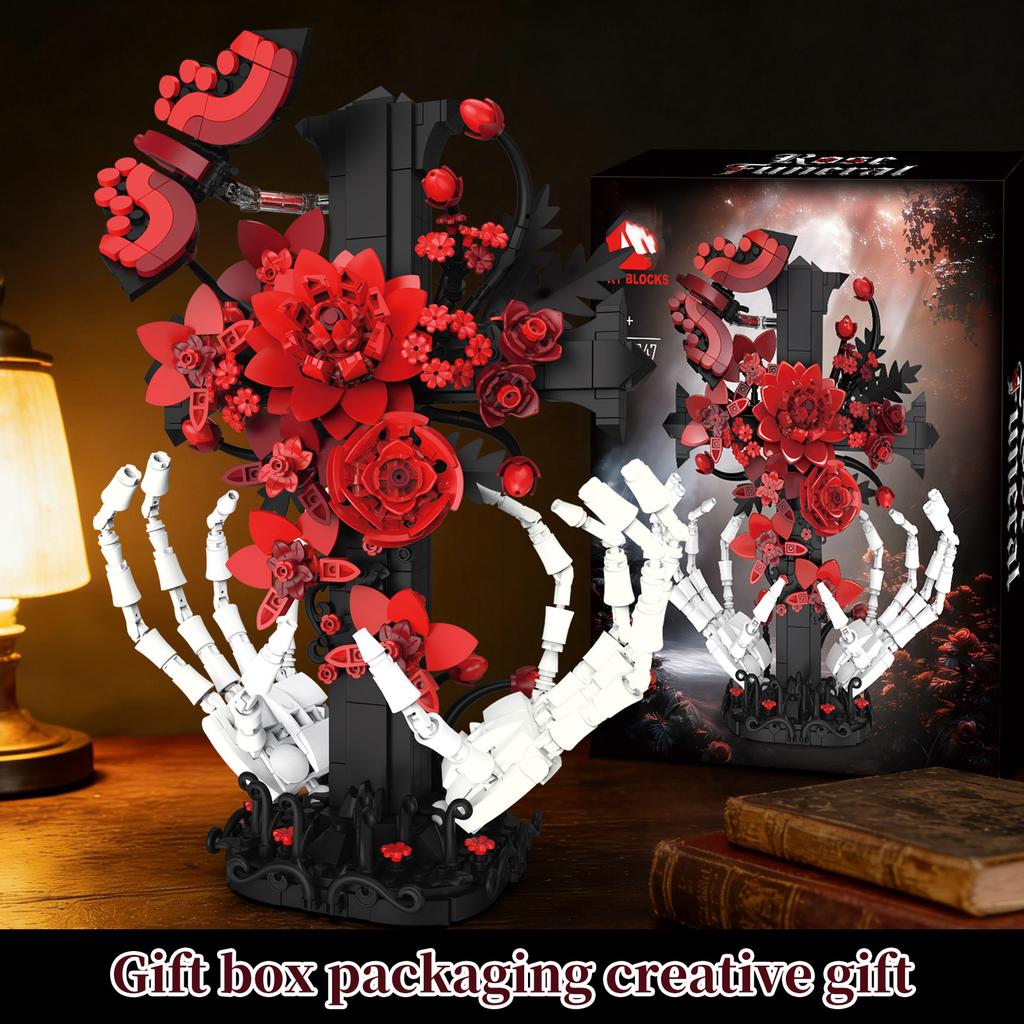 901Pcs Rose Cross Building Blocks Toy Set, Home Decor Creative Ornament, Model Assembly Toy, Educational Toy, Kids Birthday Gift