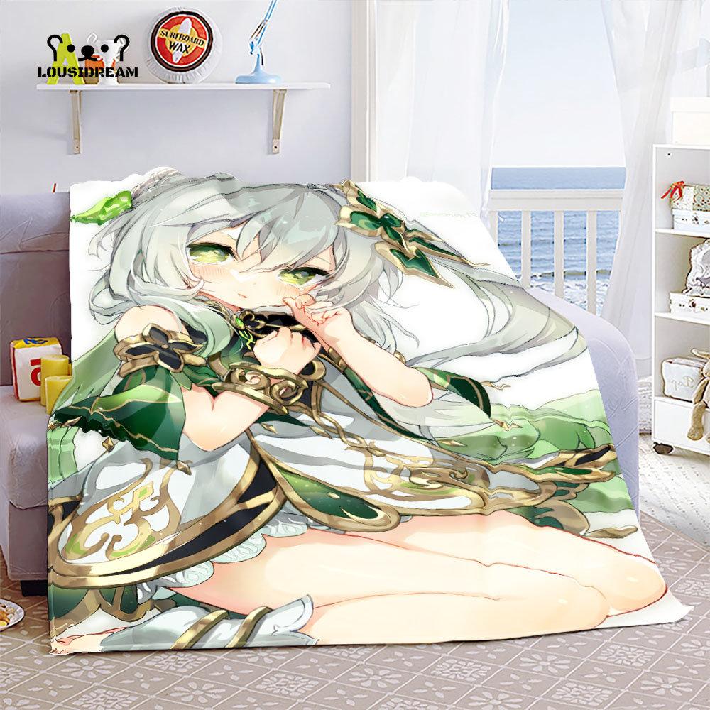 Genshin Impact Nahida Throw Blanket Flannel Soft Kawaii Cute Cartoon Nahida Genshin Autumn Anime Breathable Bedding Travel Throw