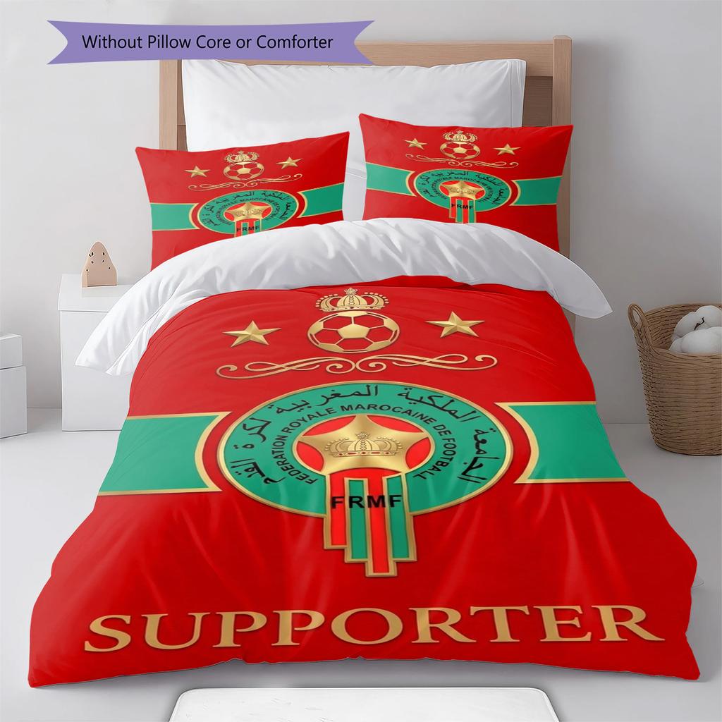 Morocco National Football Team Logo Pattern Bedding Set Quilt Cover Pillowcase Home Decor Gift (1 * duvet cover + 2 * pillowcase,