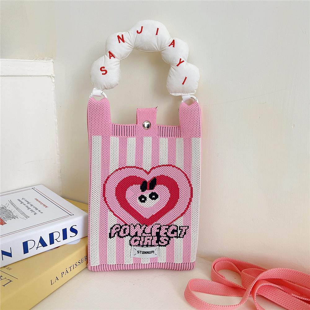 Knitted Mobile Phone Bag For Women In Spring And Autumn Cute Cartoon Versatile One Shoulder Diagonal Cross Bag Travel Coin Purse Small Handbag