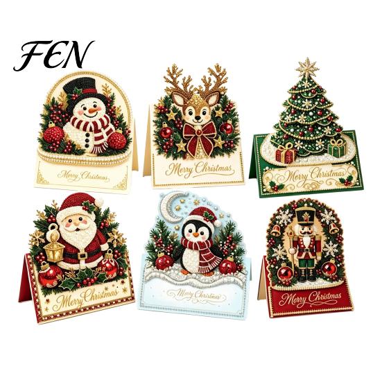 Snowman Santa Elk Craft Kits DIY Christmas Card Kit, 3D Pop-Up Faux Pearl Art Set Wreath Card, Handmade Xmas for Family And Friends Kit