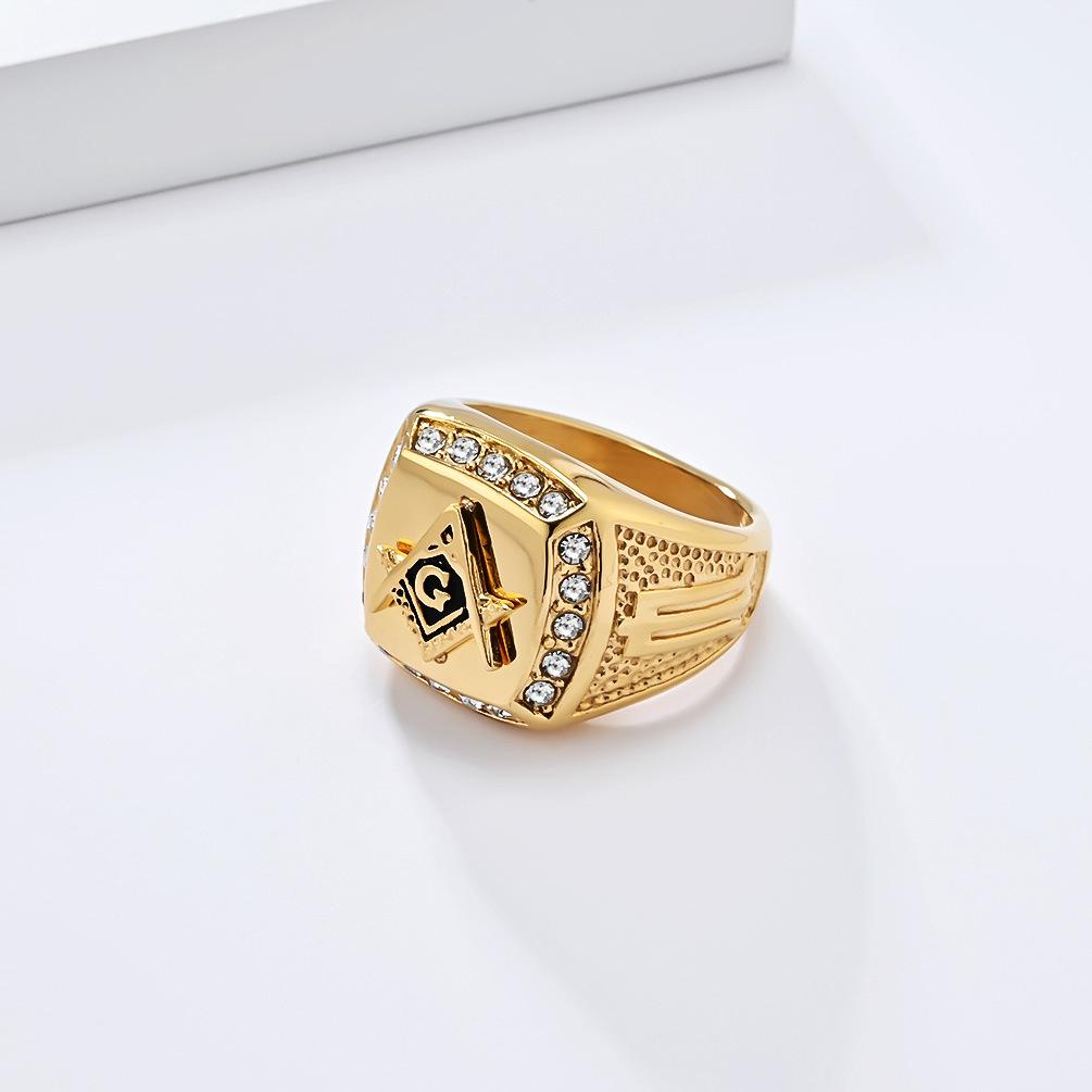 Ювелирное позолоченное микро-каменное массивное кольцо Freemason Illuminati для мужчин