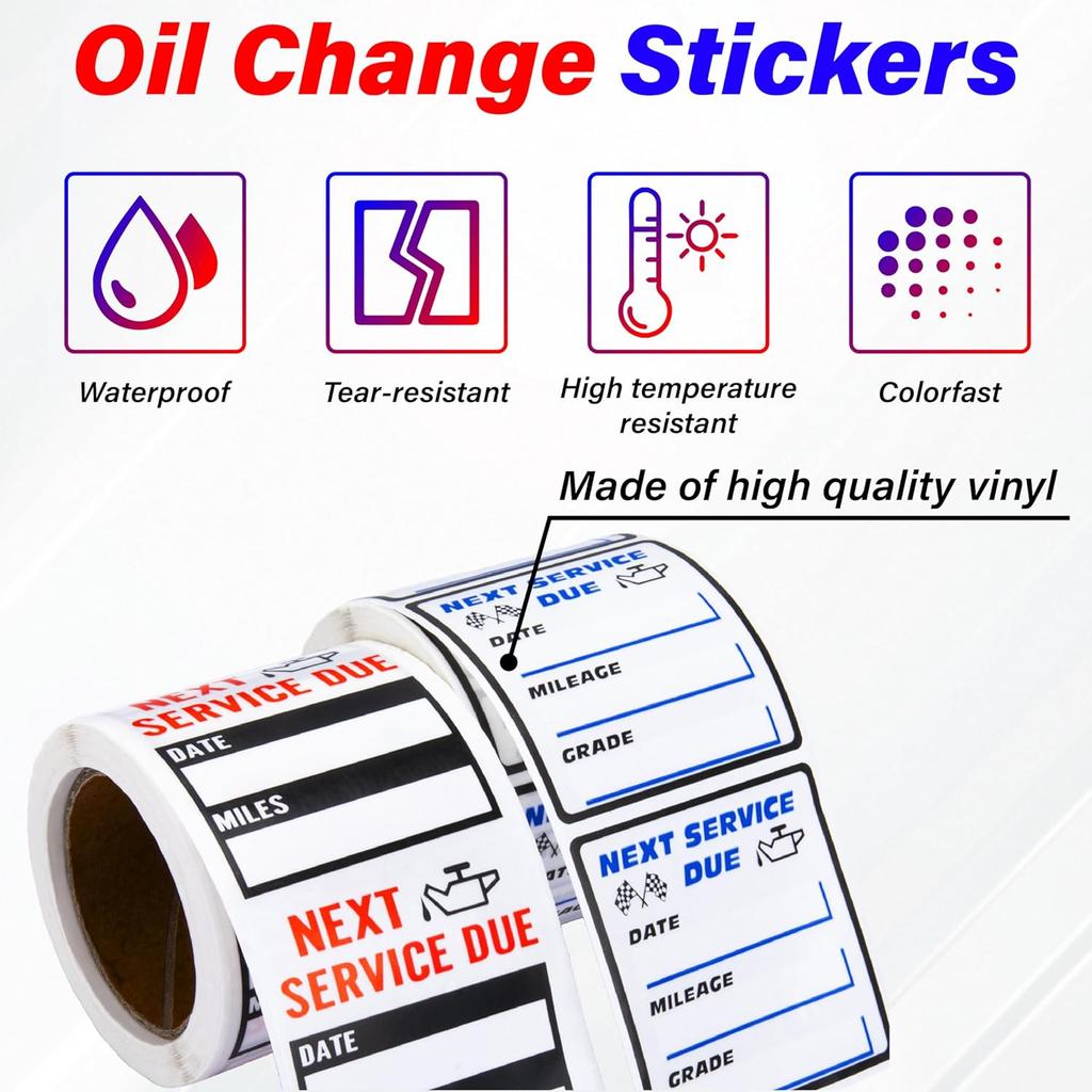 450 PCS Oil Change Stickers For Windshield, 2 Rolls  Oil Change Sticker, 2 X 2 Inches Next Service Due Sticker Labels, Removable Vinyl Stickers For
