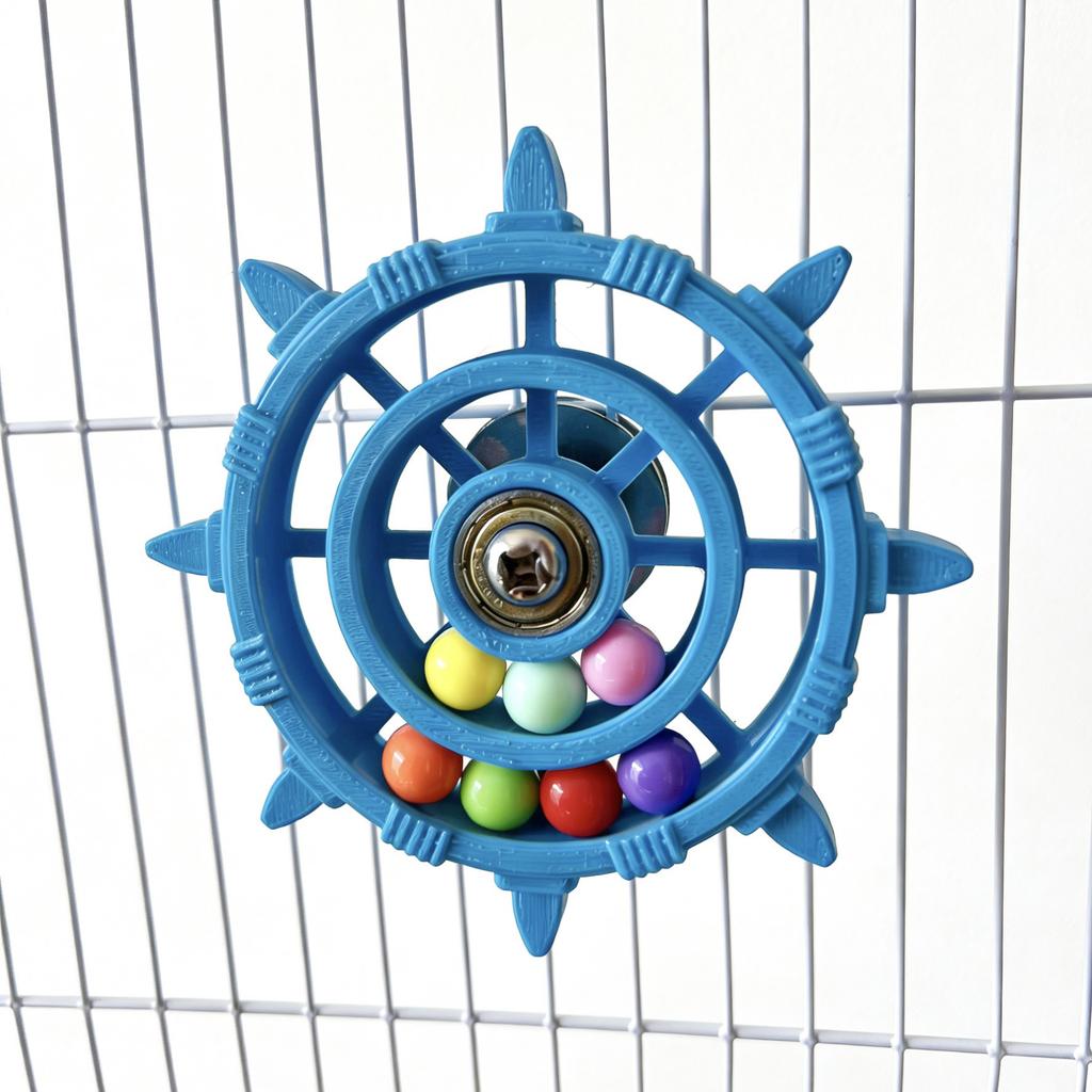 Rudder Shaped Parrot Spinner Rattle Toy Bite Resistant Colorful Beads Interactive Spinning Wheel Plastic Bird Cage Toy Exercise