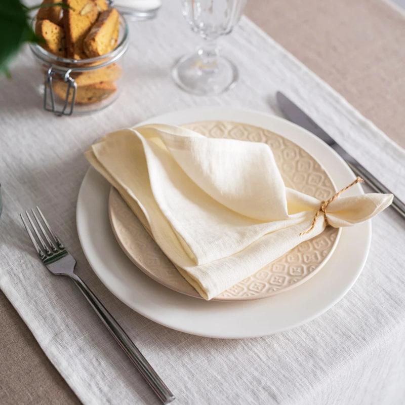 Handmade Modern Style 100% Linen Woven Dyed Square Napkins Eco-Friendly Reusable Soft Home Textile Dining Accessories 150g/m