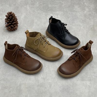 Ботинки до щиколотки, С круглым носком, На плоской подошве, На шнуровке, Женские туфли на мягкой подошве, Высокие ботинки