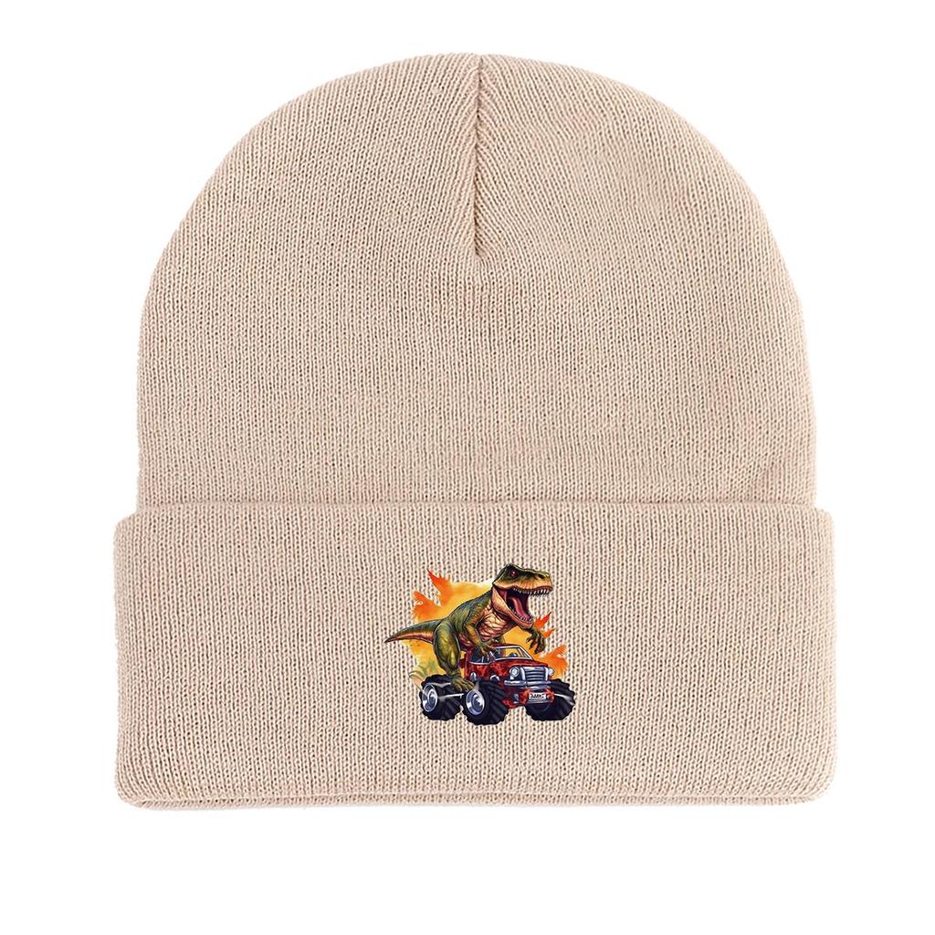 Dinosaur Monster Truck Warm Knit Hat Beanie, Animal Man Cap Elastic Lightweight Hip Hop Bobble Hat Knitted Cap Beanie