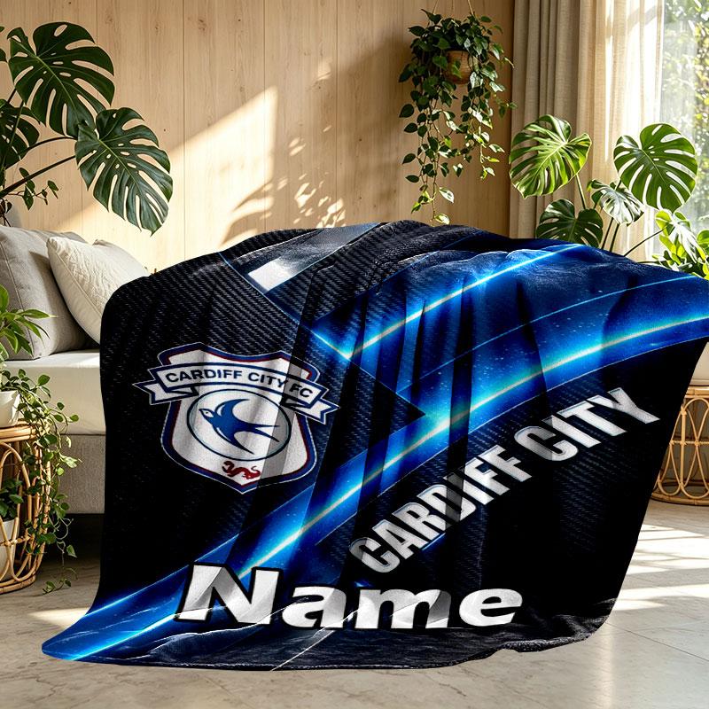 Custom Name Personalized Cardiff City FC Print Blanket, Home Decor, Bedroom, Sofa, Camping, Couch, Gifts for Birthday Christmas