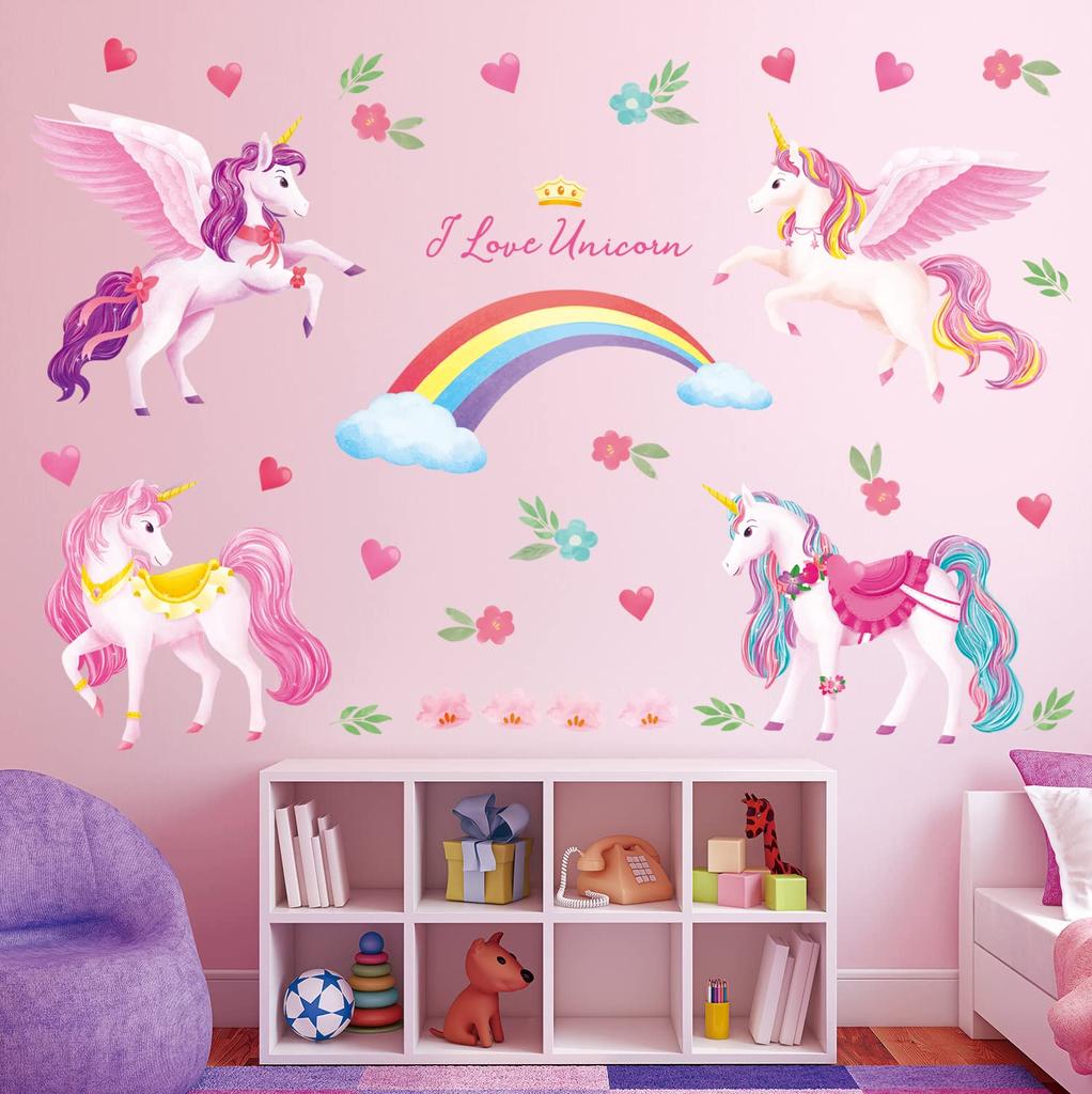DECOWALL Единорог и Радуга Наклейка на стену Деко Детский сад Детская комната DIY Наклейка на стену Наклейка на стену Наклейка на стену Наклейка для мальчиков и девочек Детская ванная комната