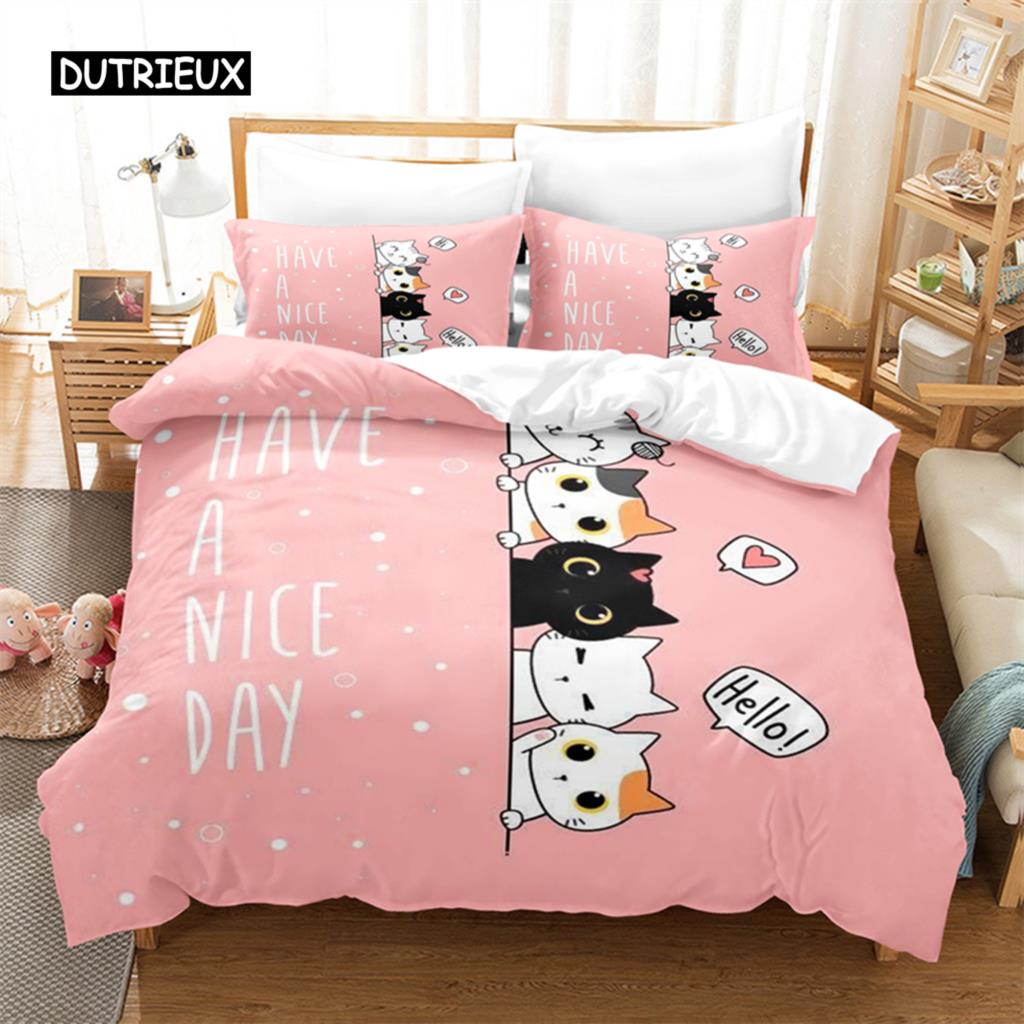 Cartoon ChildrenS Cat Bedding Collection Duvet Cover Collection 3D Bedding Digital Printing With Bed Linen Queen Size Bedding Collection Fashion De