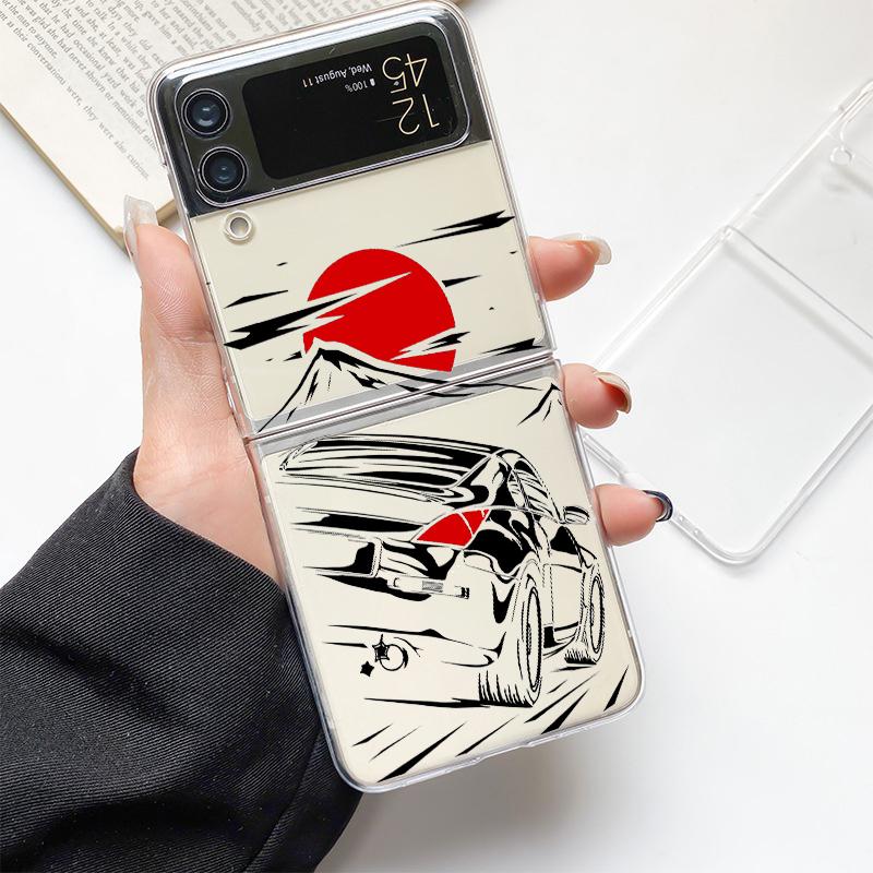 Япония JDM Спортивный Автомобиль Мода Чехол для Телефона Для Samsung Galaxy Z Flip 3 4 5 6 7 Жесткий Складной Z Flip4 Прозрачный ПК Чехол Защита Подарок