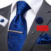 Hi-Tie Mens Silk Tie Set Brooch Pin Necktie Hanky Cufflinks Tie Clip for Business Wedding