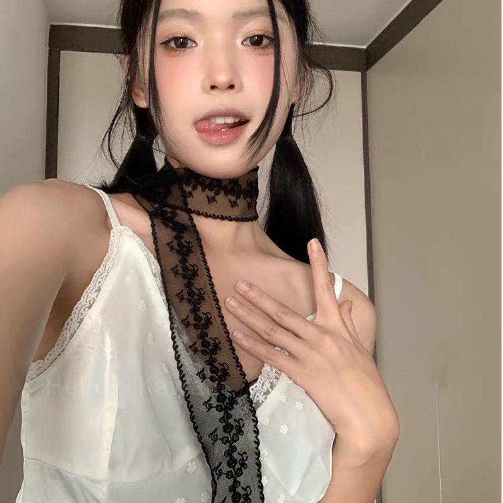 Элегантный кружевной шарф Y2k Белое кружевное ожерелье с цветком Романтические подарки на день рождения Девочкам Французская кружевная резинка для волос Многофункциональный шейный платок